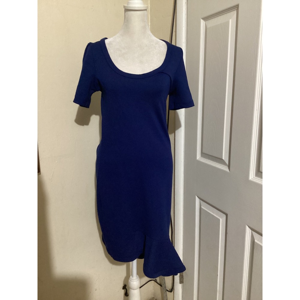 REISS Navy Blue Scoop Neck Ruffle Hem Sheath Dress Size XS